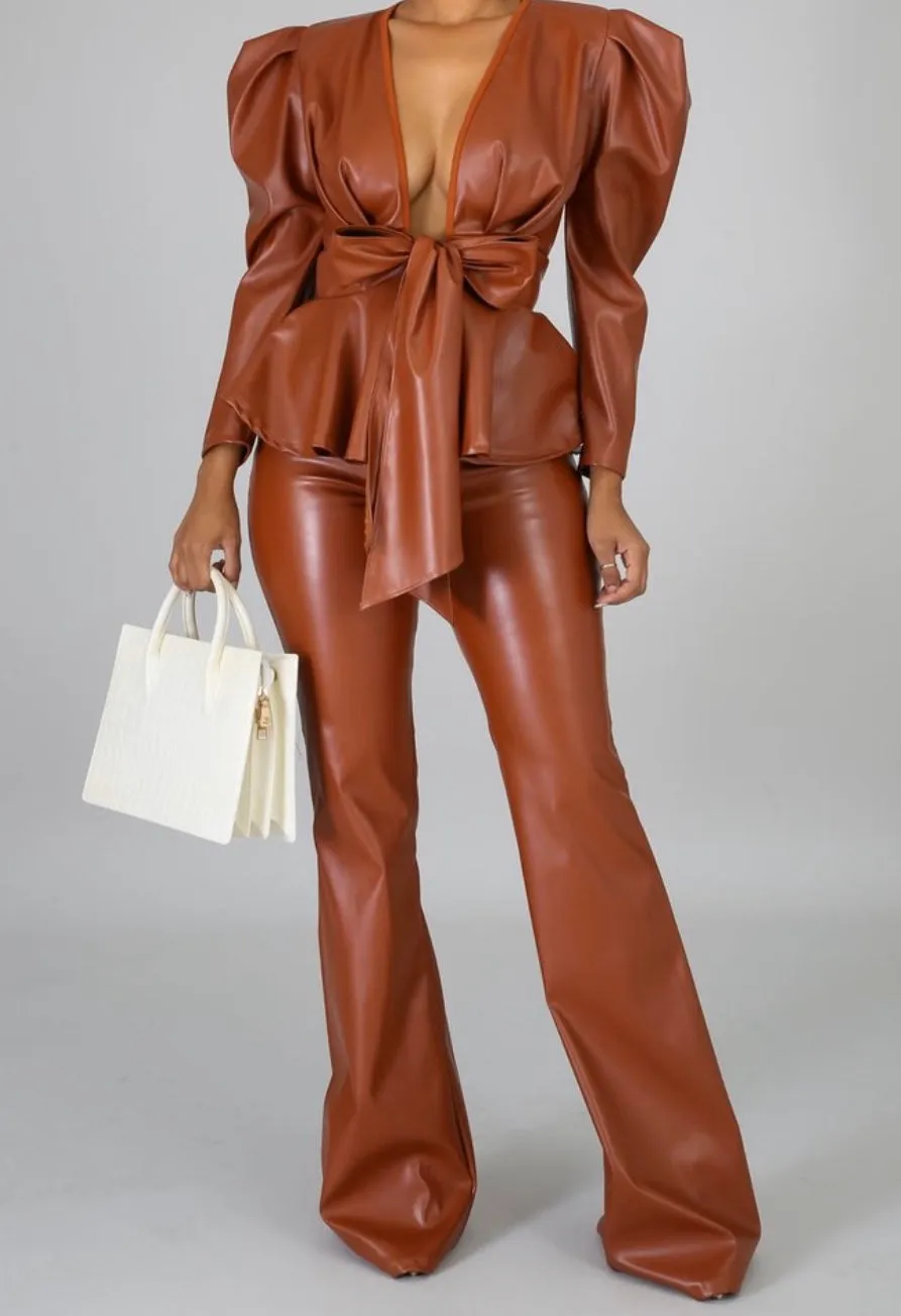 1 Small Left 💥Leather Crown Shoulder Jacket & Pants Set