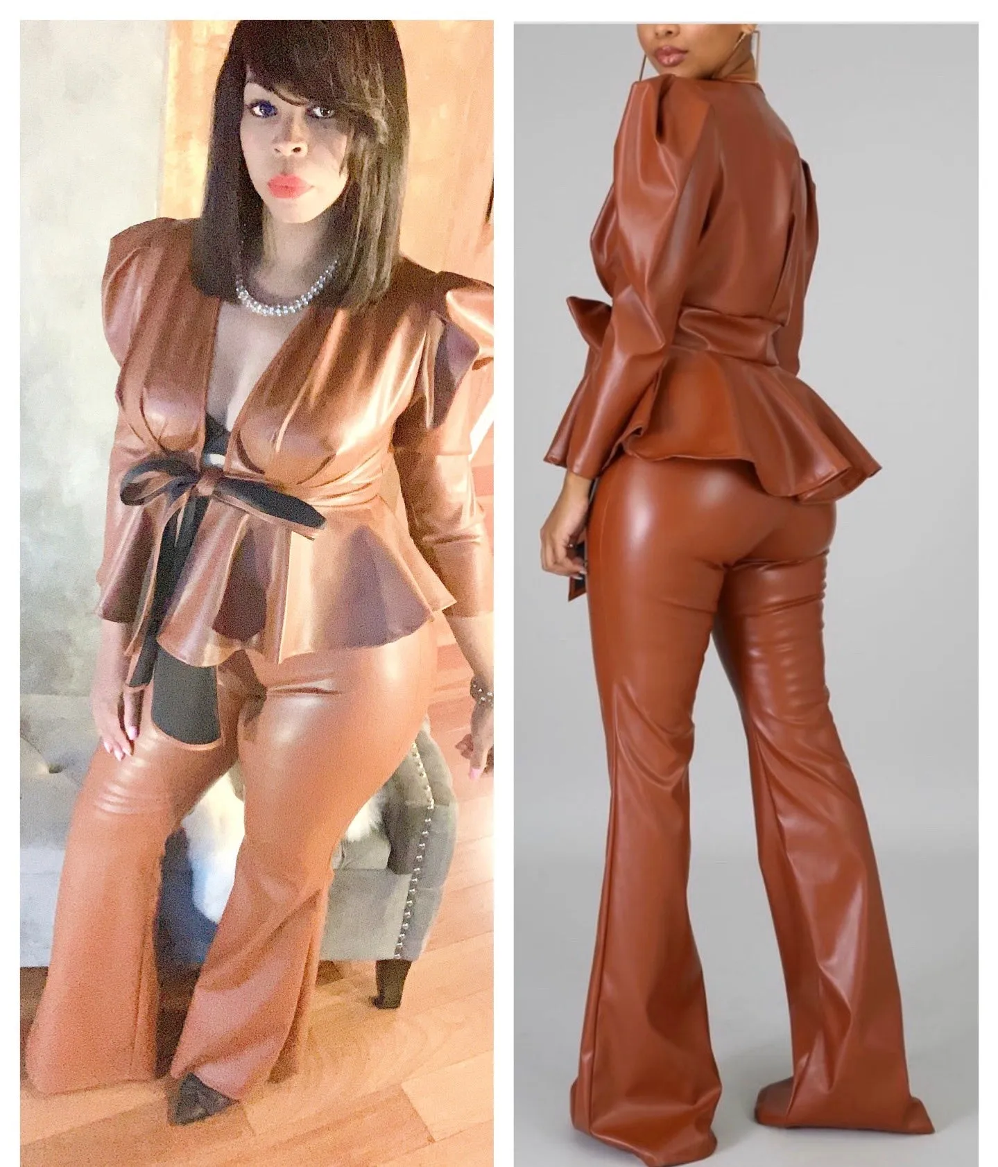1 Small Left 💥Leather Crown Shoulder Jacket & Pants Set