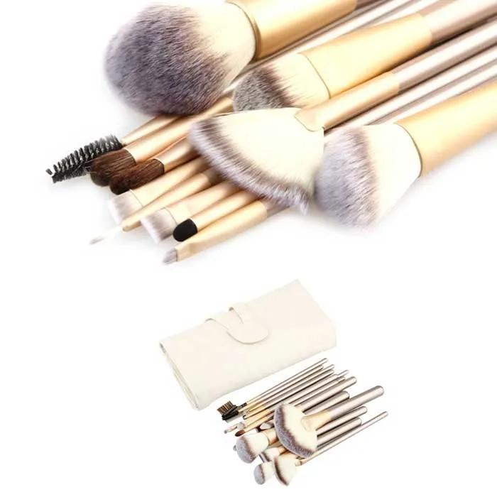 12-Piece: Professional Champagne-Colored Makeup Brush Set