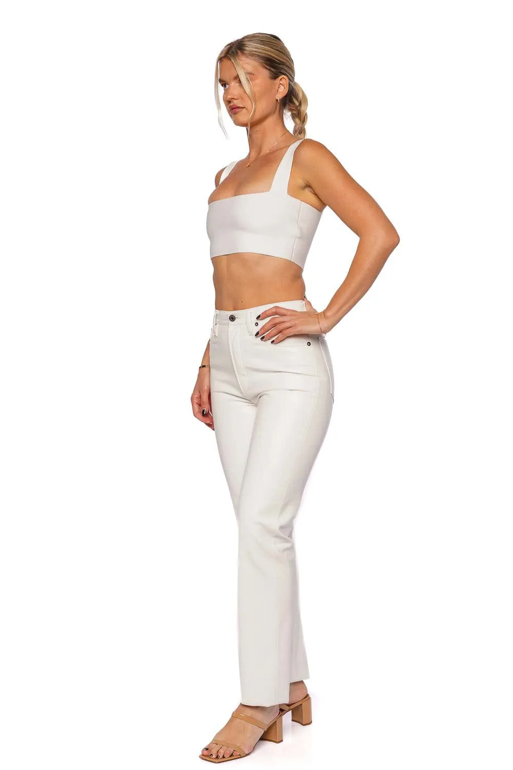 90's Pinch Waist Long Leather Jean