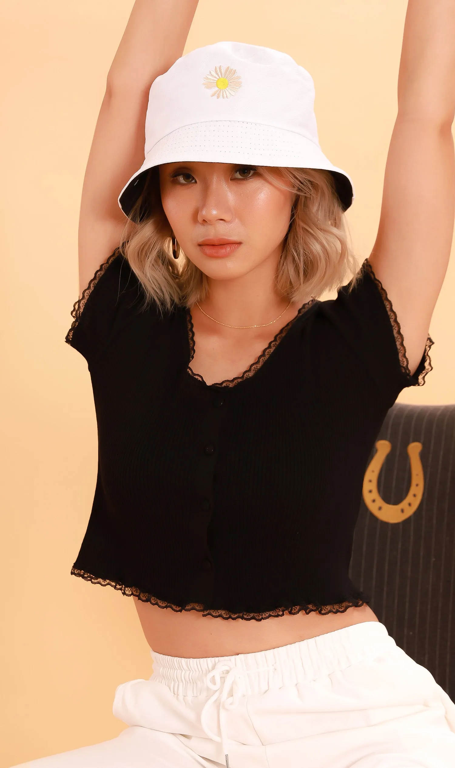 ABBY Lace-Trimmed Knit Crop Top (Black)