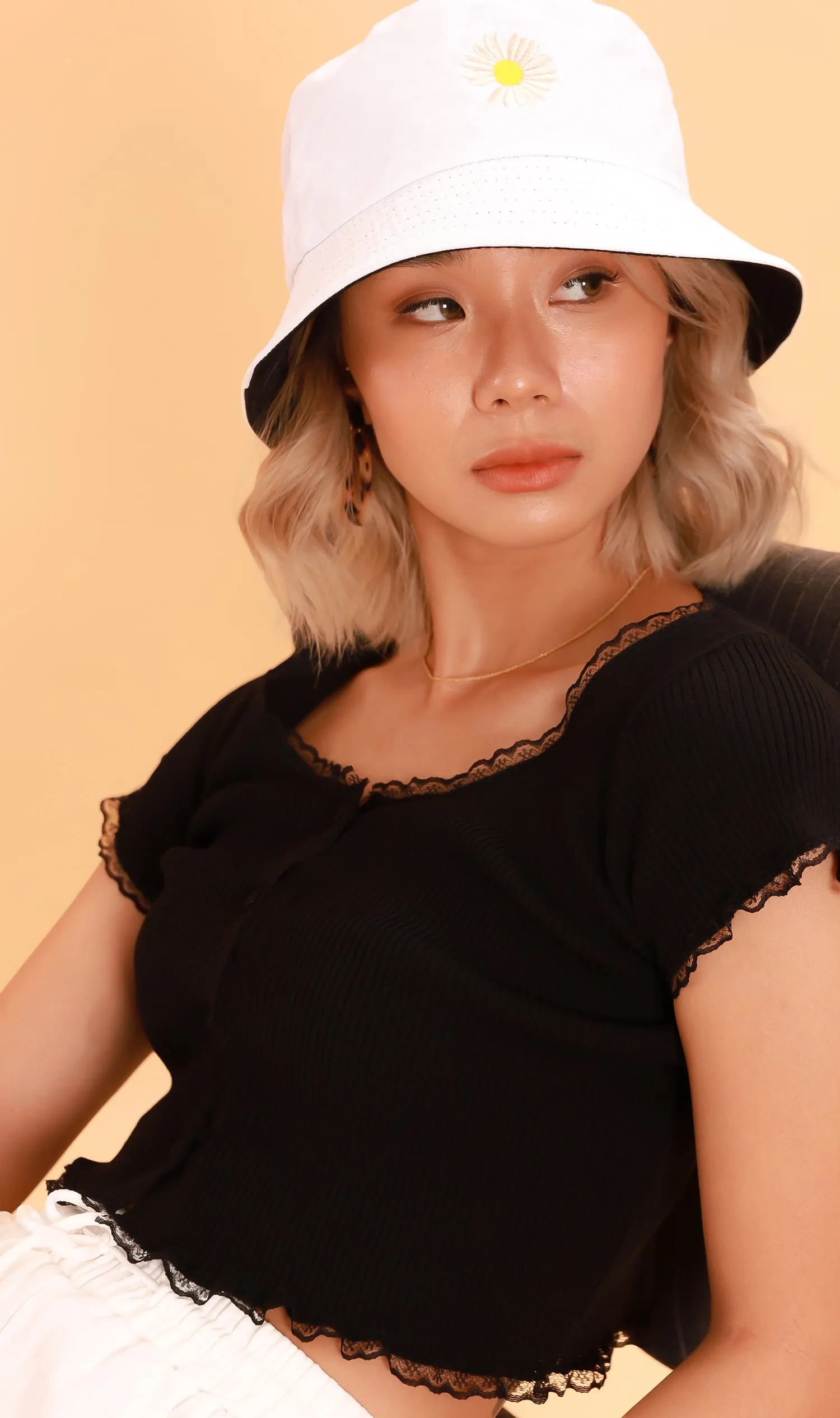 ABBY Lace-Trimmed Knit Crop Top (Black)