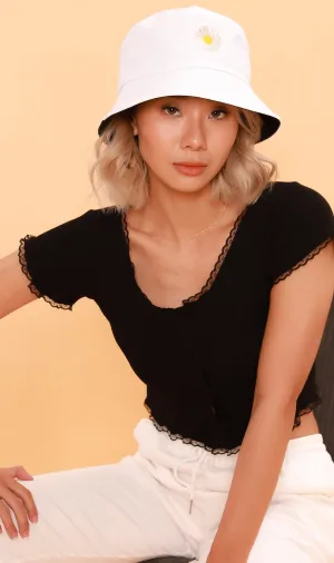 ABBY Lace-Trimmed Knit Crop Top (Black)