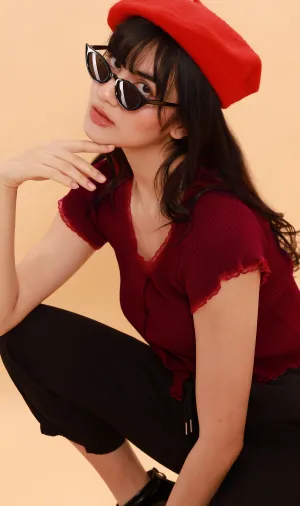 ABBY Lace-Trimmed Knit Crop Top (Ox Blood)