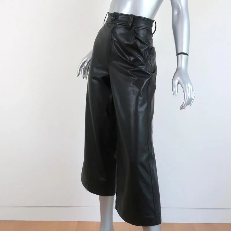 A.L.C. Wide Leg Cropped Pants Wiles Black Faux Leather Size 00 NEW