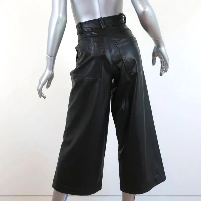 A.L.C. Wide Leg Cropped Pants Wiles Black Faux Leather Size 00 NEW