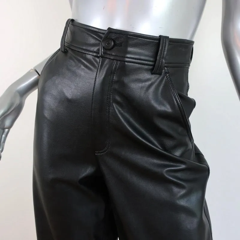 A.L.C. Wide Leg Cropped Pants Wiles Black Faux Leather Size 00 NEW