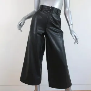 A.L.C. Wide Leg Cropped Pants Wiles Black Faux Leather Size 00 NEW