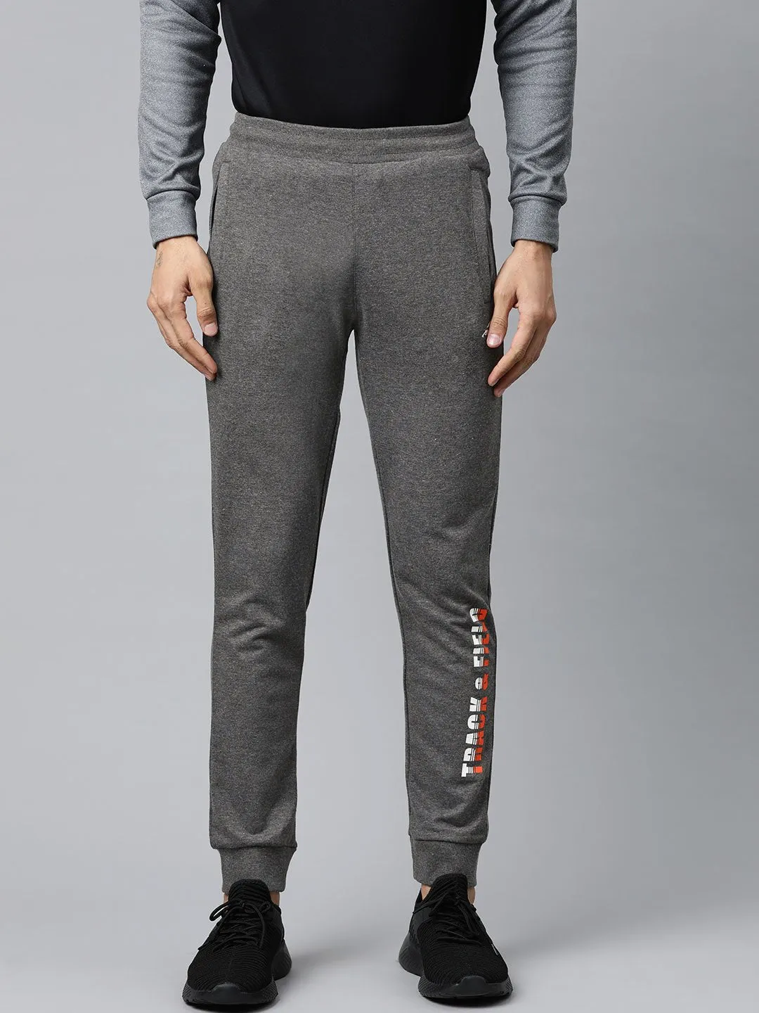 Alcis Men Charcoal Grey Solid Track Pants