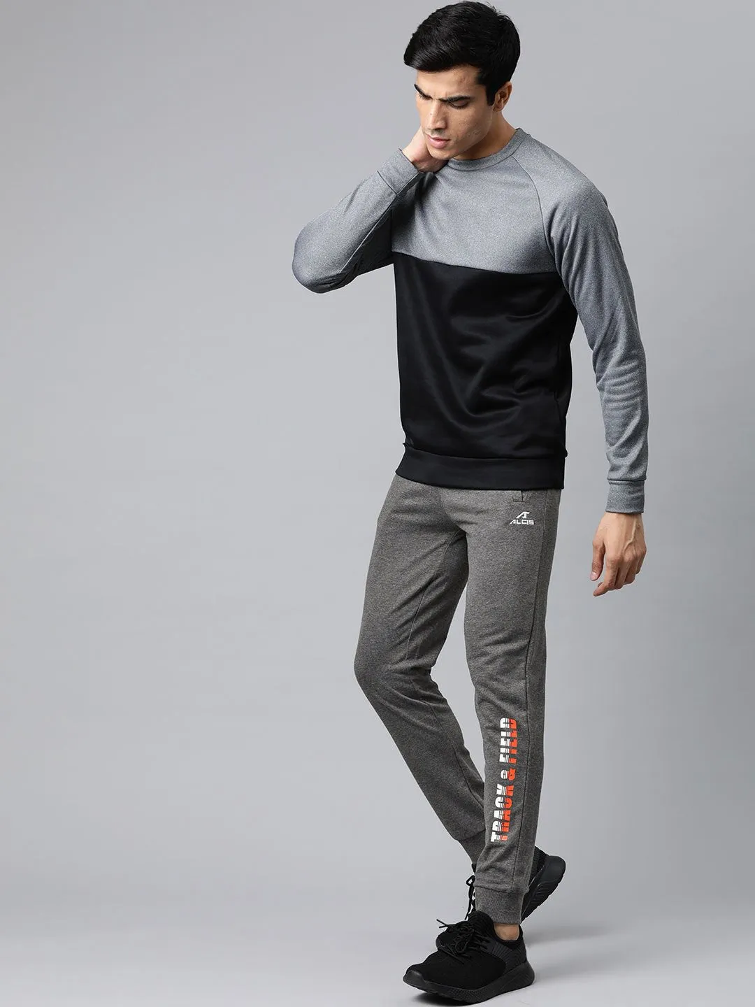 Alcis Men Charcoal Grey Solid Track Pants