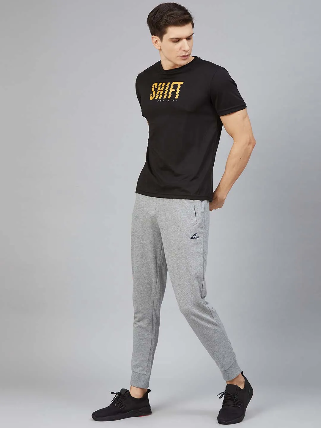 Alcis Men Grey Melange Solid Track Pants