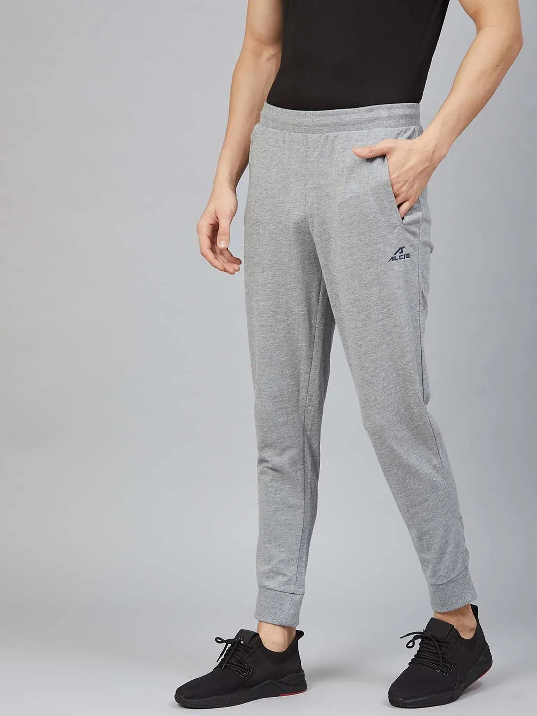 Alcis Men Grey Melange Solid Track Pants