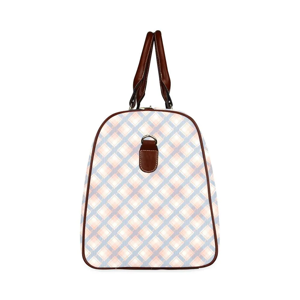 Audra Pink, Blue, and Ivory Plaid Travel Bag - Brown Handles