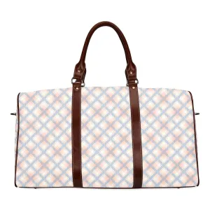 Audra Pink, Blue, and Ivory Plaid Travel Bag - Brown Handles