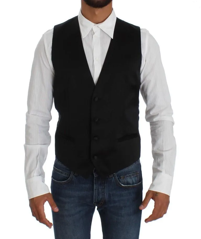 Black Full Button Dress Formal Vest