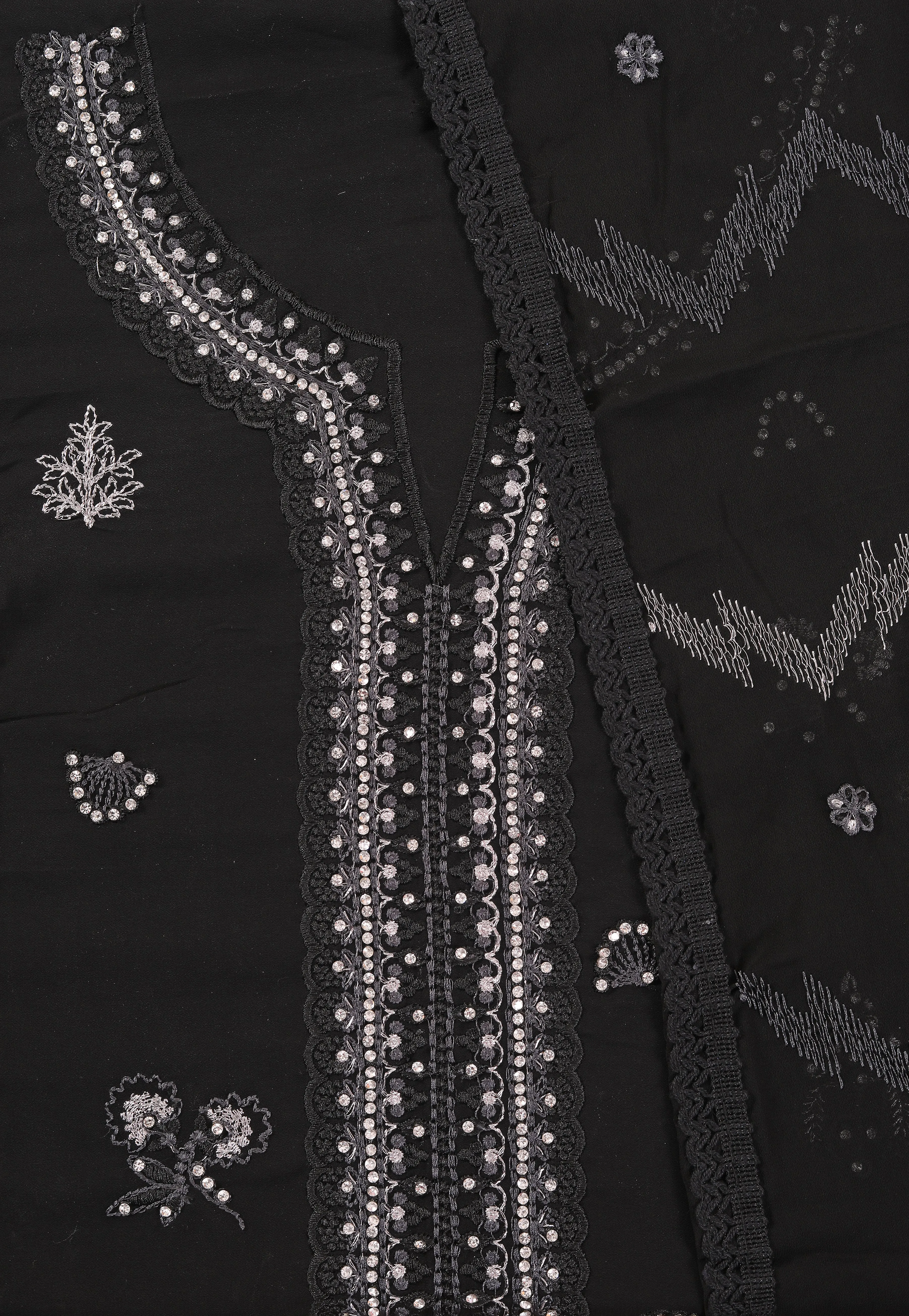 Black Heavy Embroidered Poly Georgette Dress Material with Dupatta