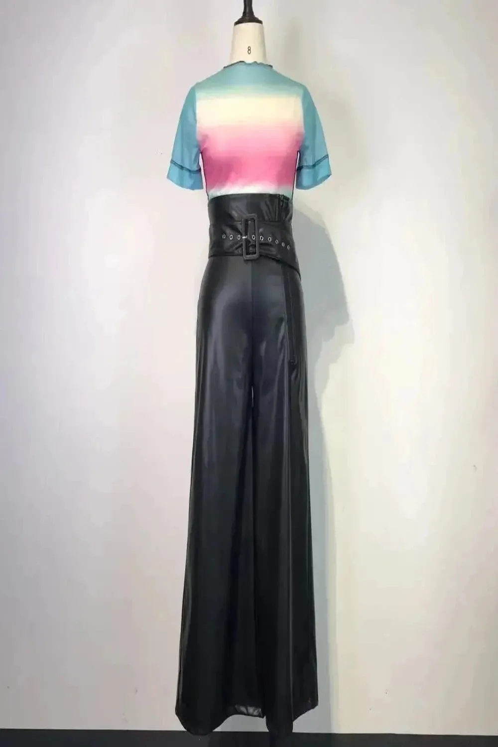 Black High Waist Faux Leather Wide Leg Pants