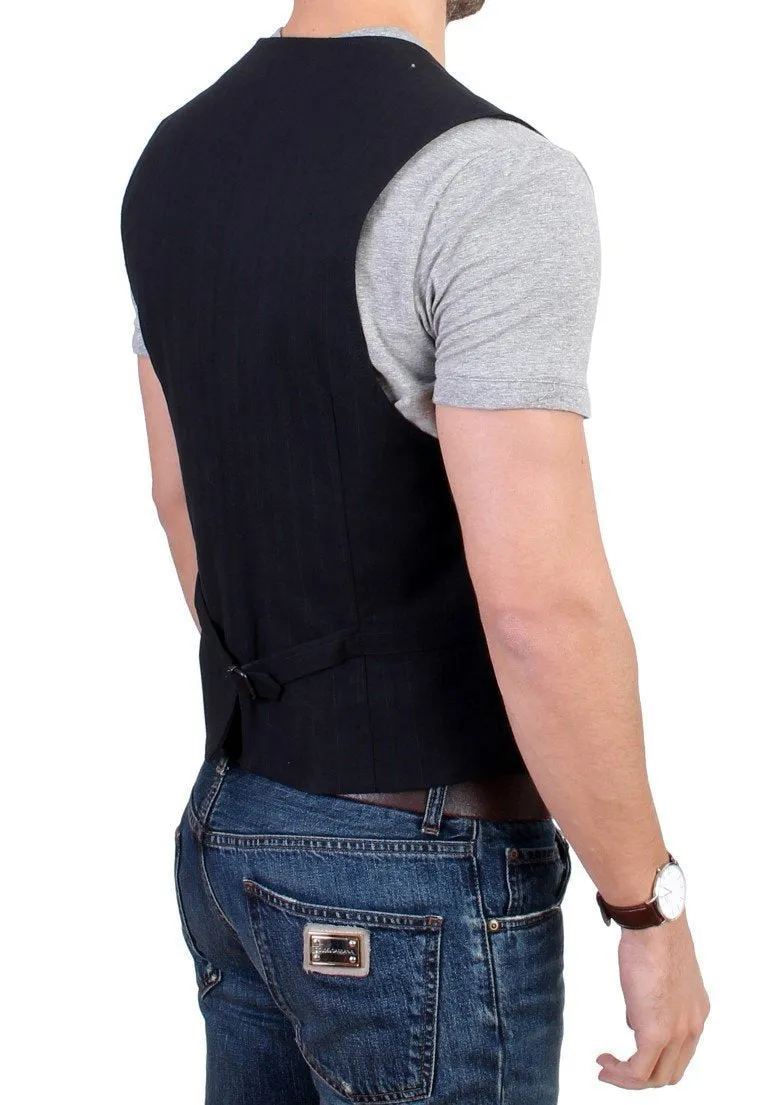 Black striped cotton casual vest