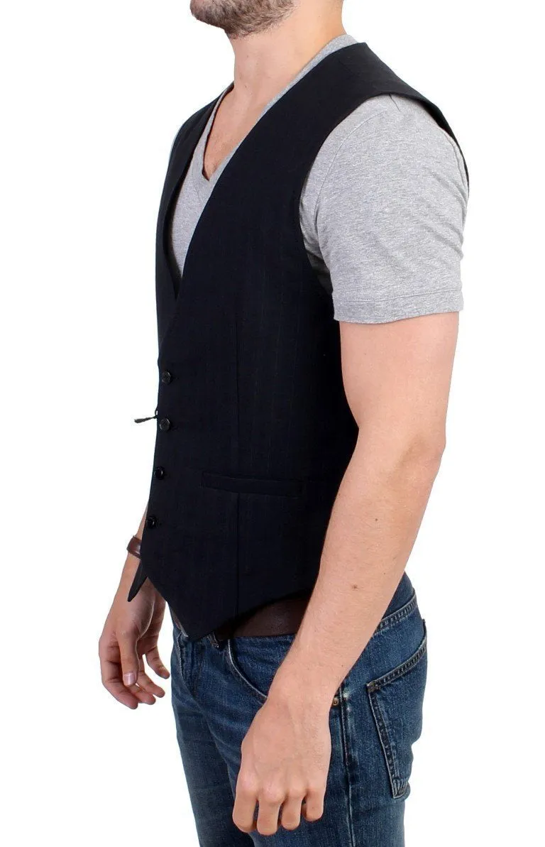 Black striped cotton casual vest