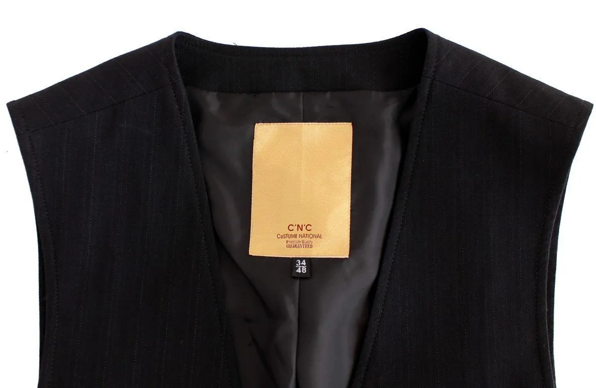 Black striped cotton casual vest