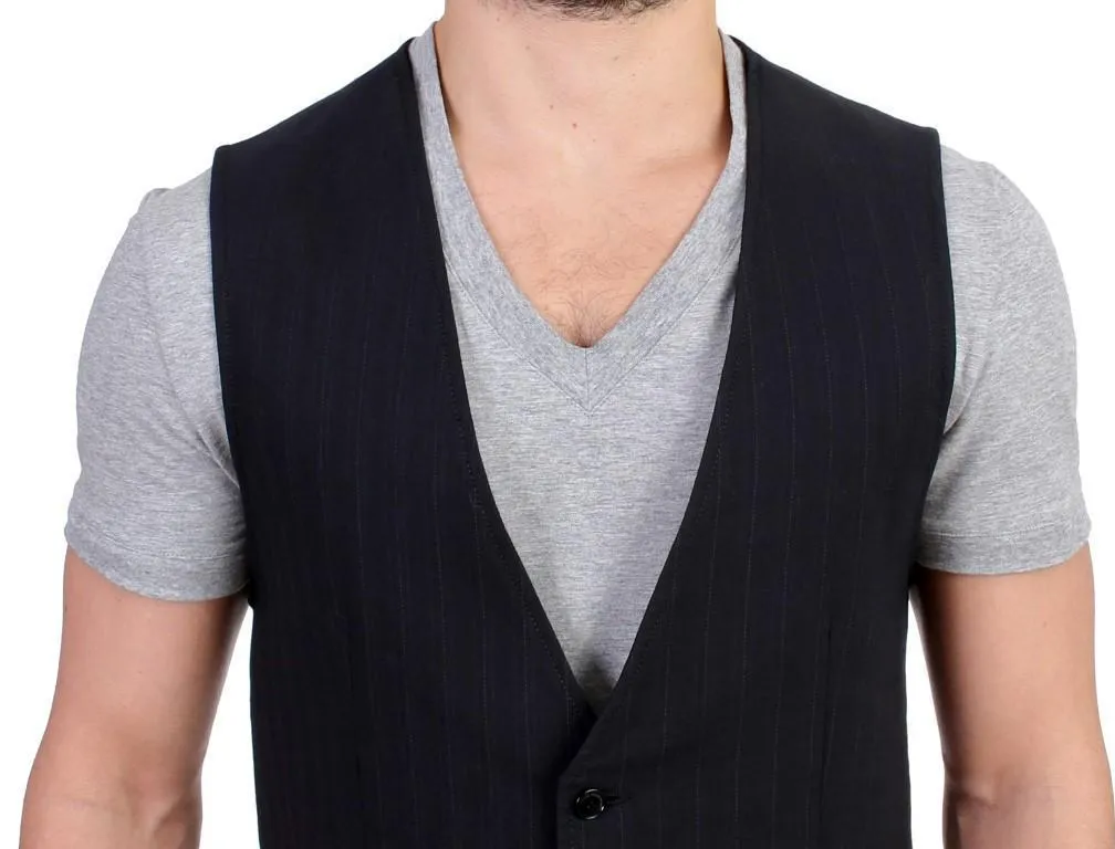 Black striped cotton casual vest