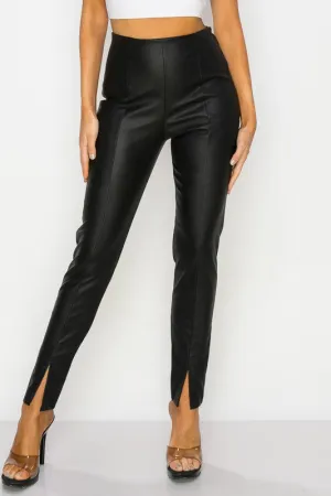 Black Vegan Leather Split Leg Pants