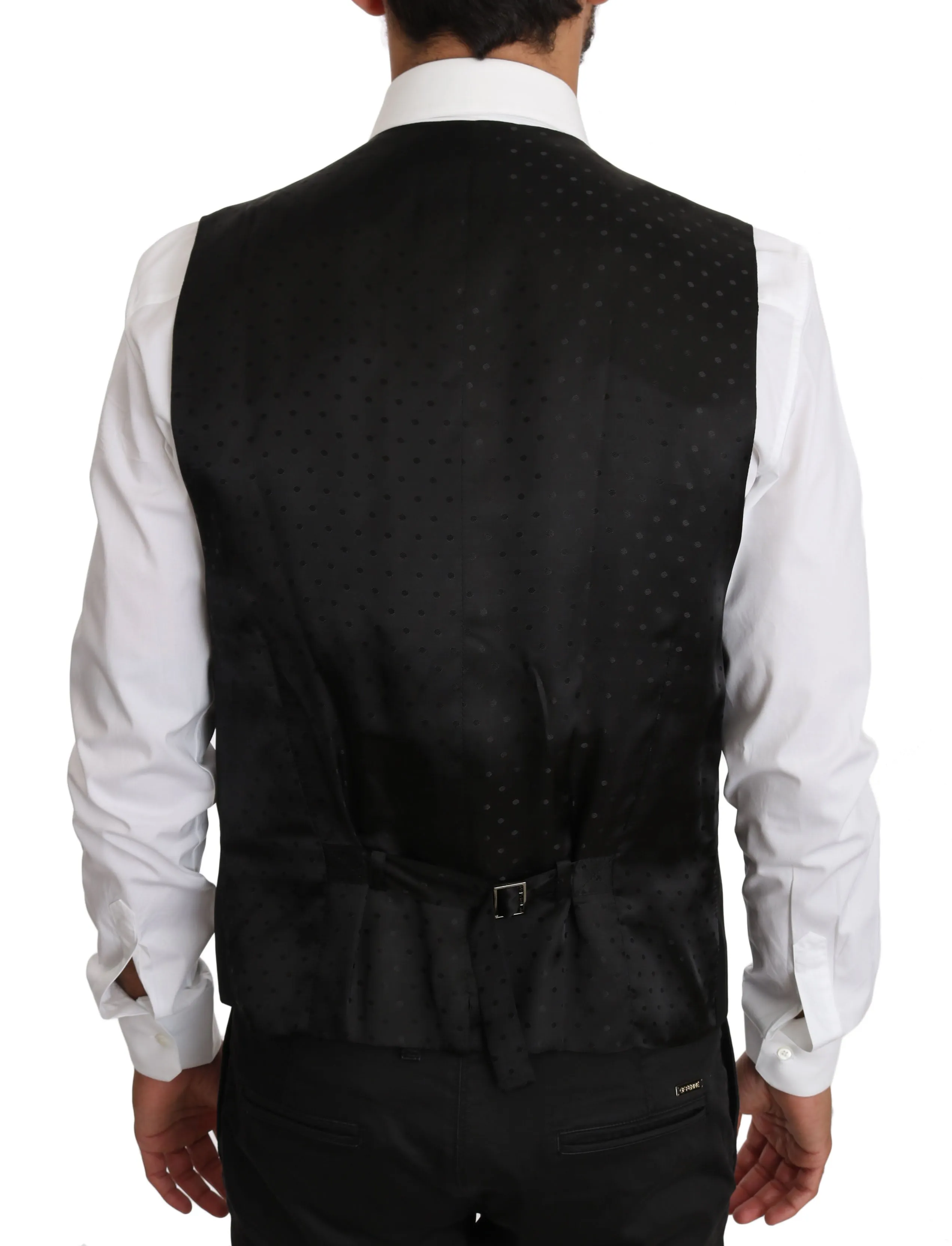 Black Wool Silk Logo Waistcoat Vest
