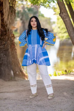 Blue Cotton Jersey Printed Kurti - Shirt