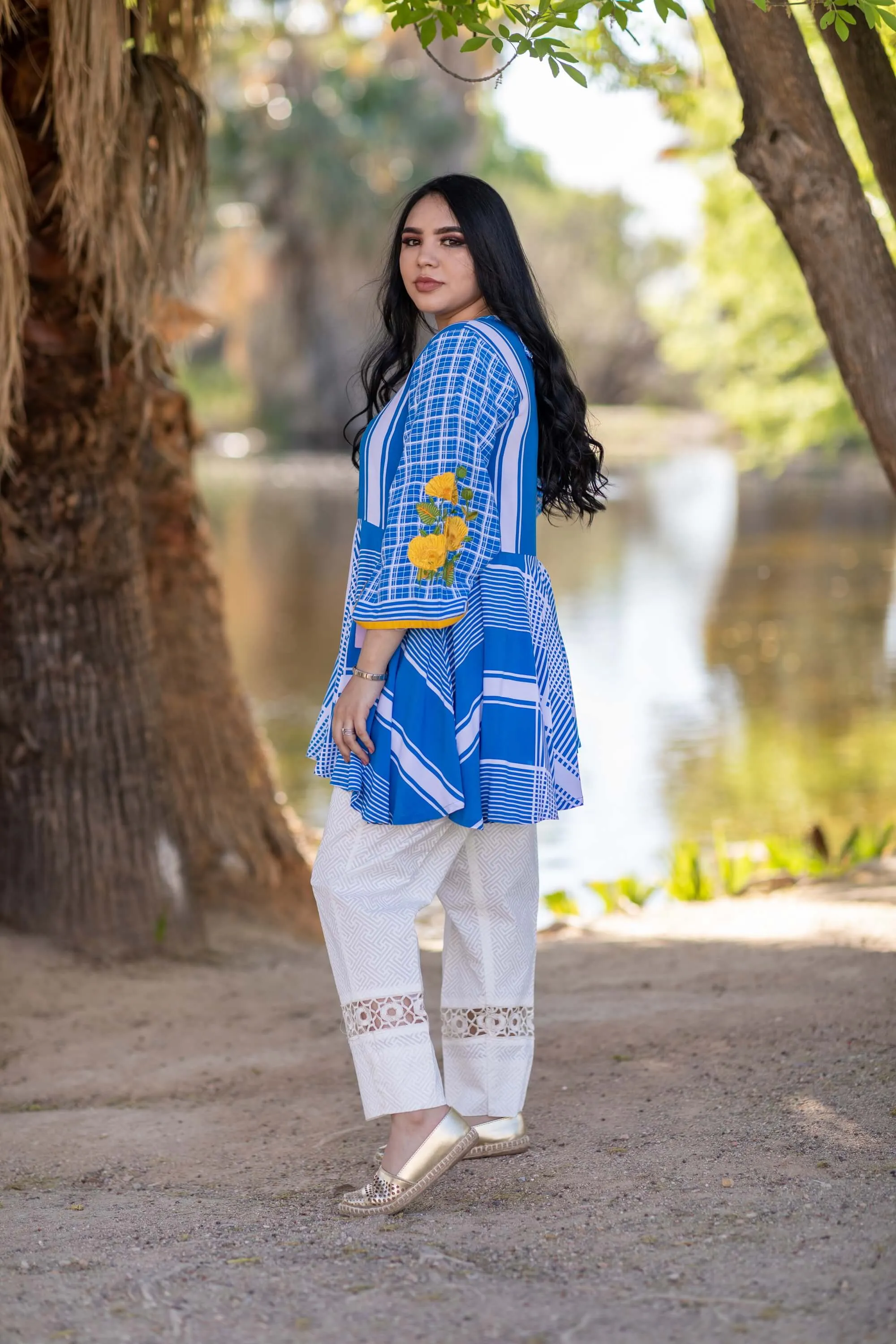 Blue Cotton Jersey Printed Kurti - Shirt