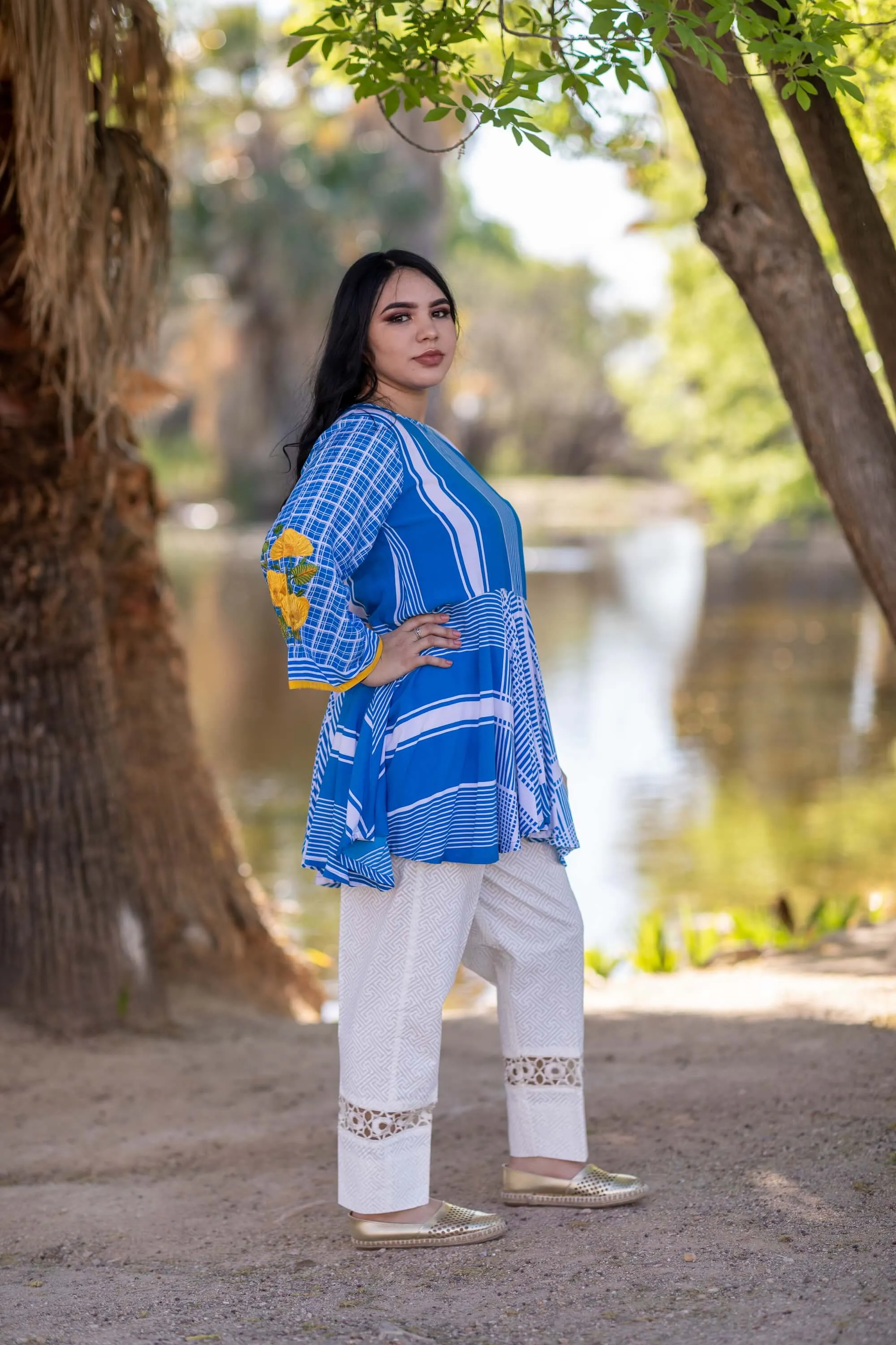 Blue Cotton Jersey Printed Kurti - Shirt