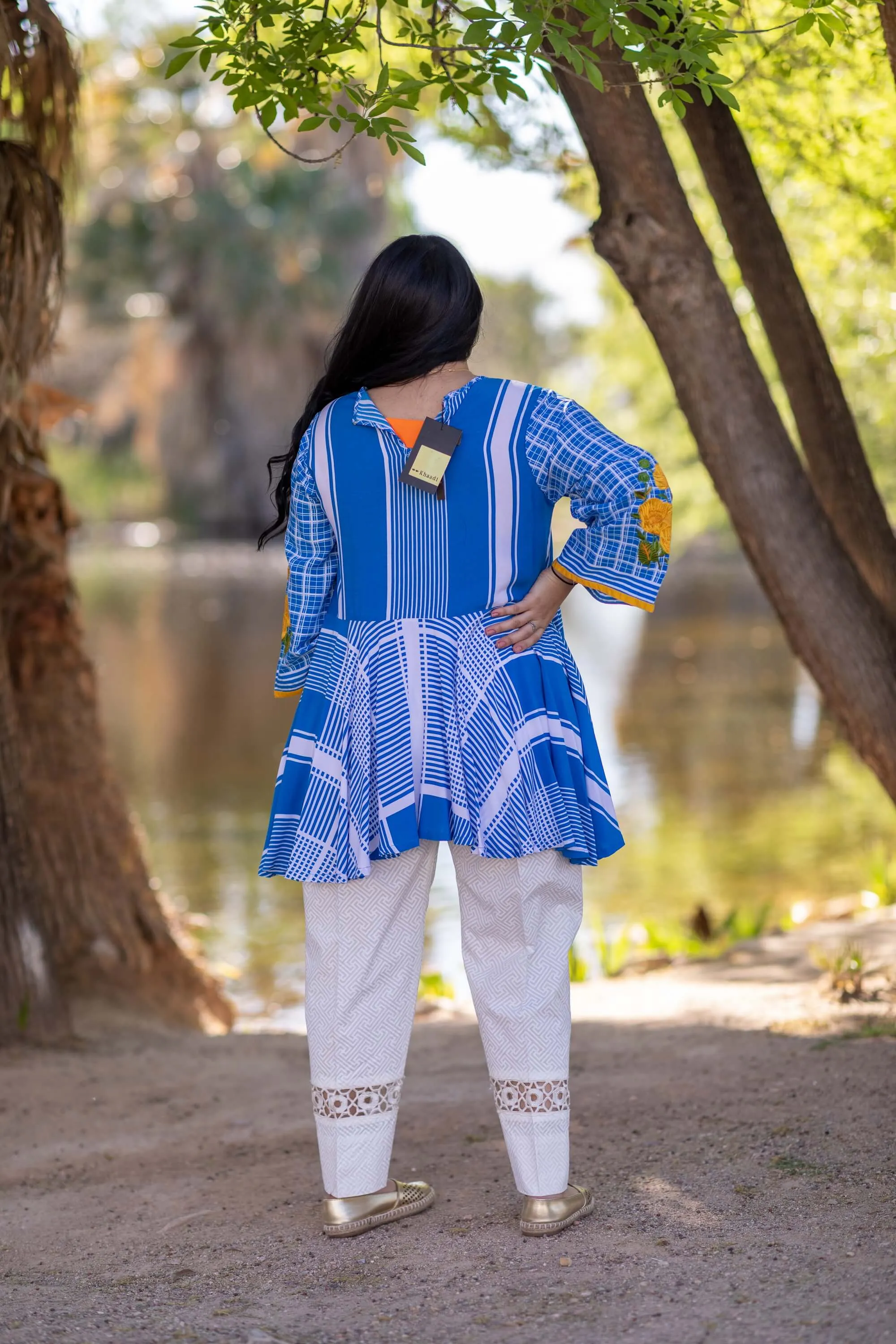 Blue Cotton Jersey Printed Kurti - Shirt