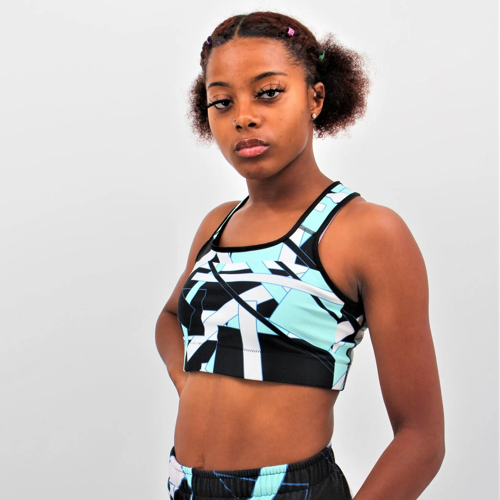 Bright Blue Geometric Sports bra