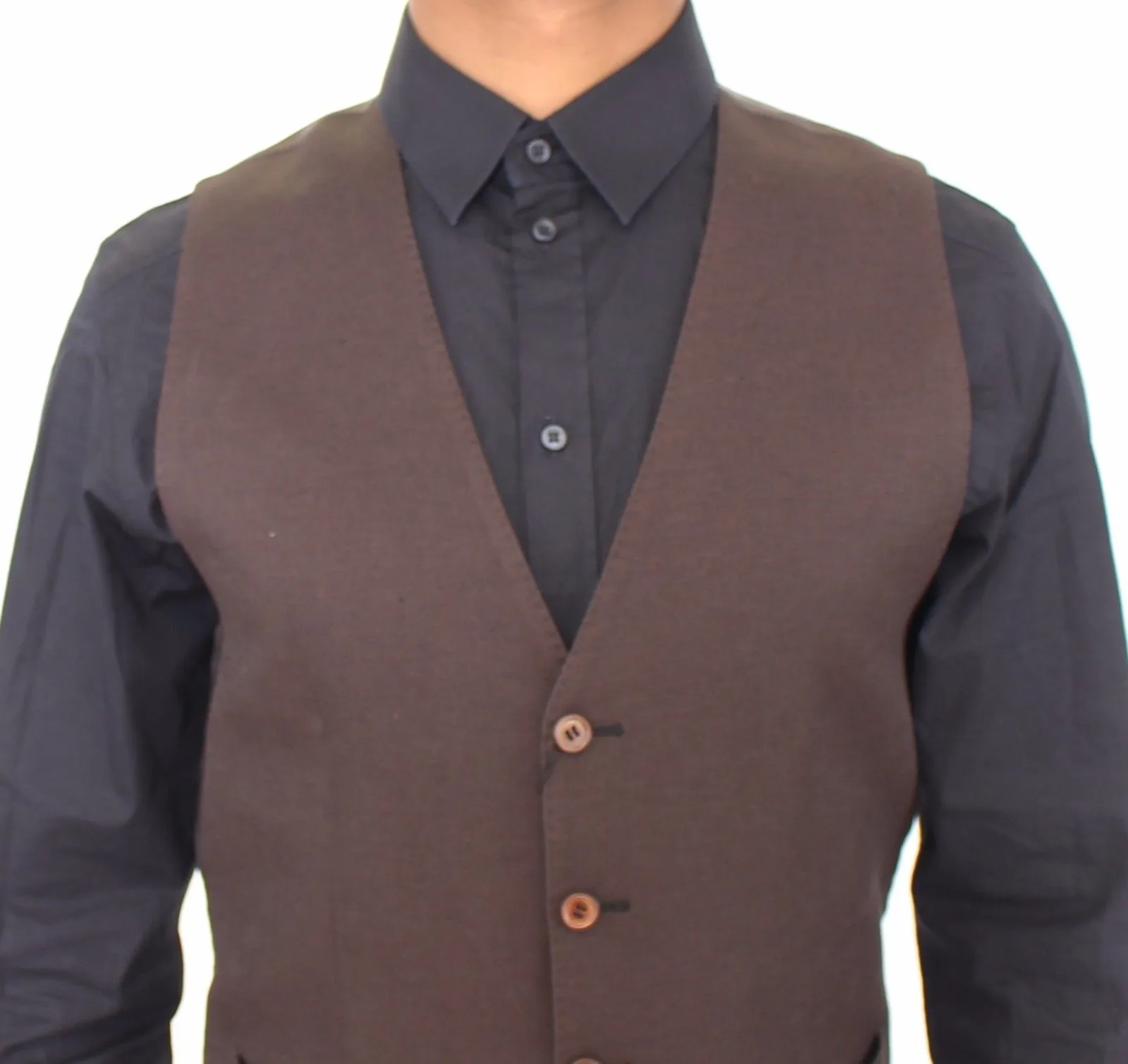 Brown Cotton Flax Formal Dress Vest Gilet