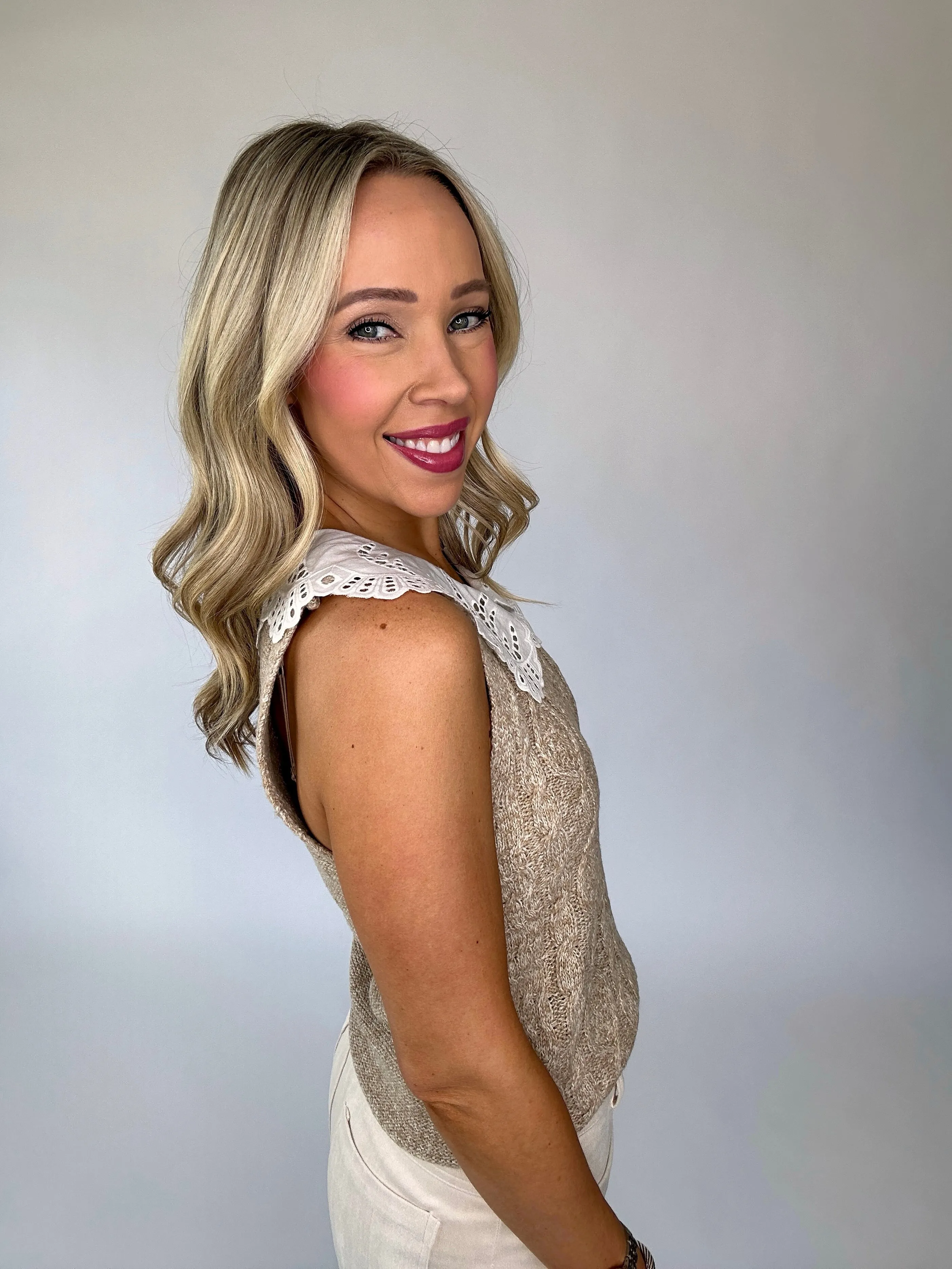 Café Couture Collared Eyelet Top
