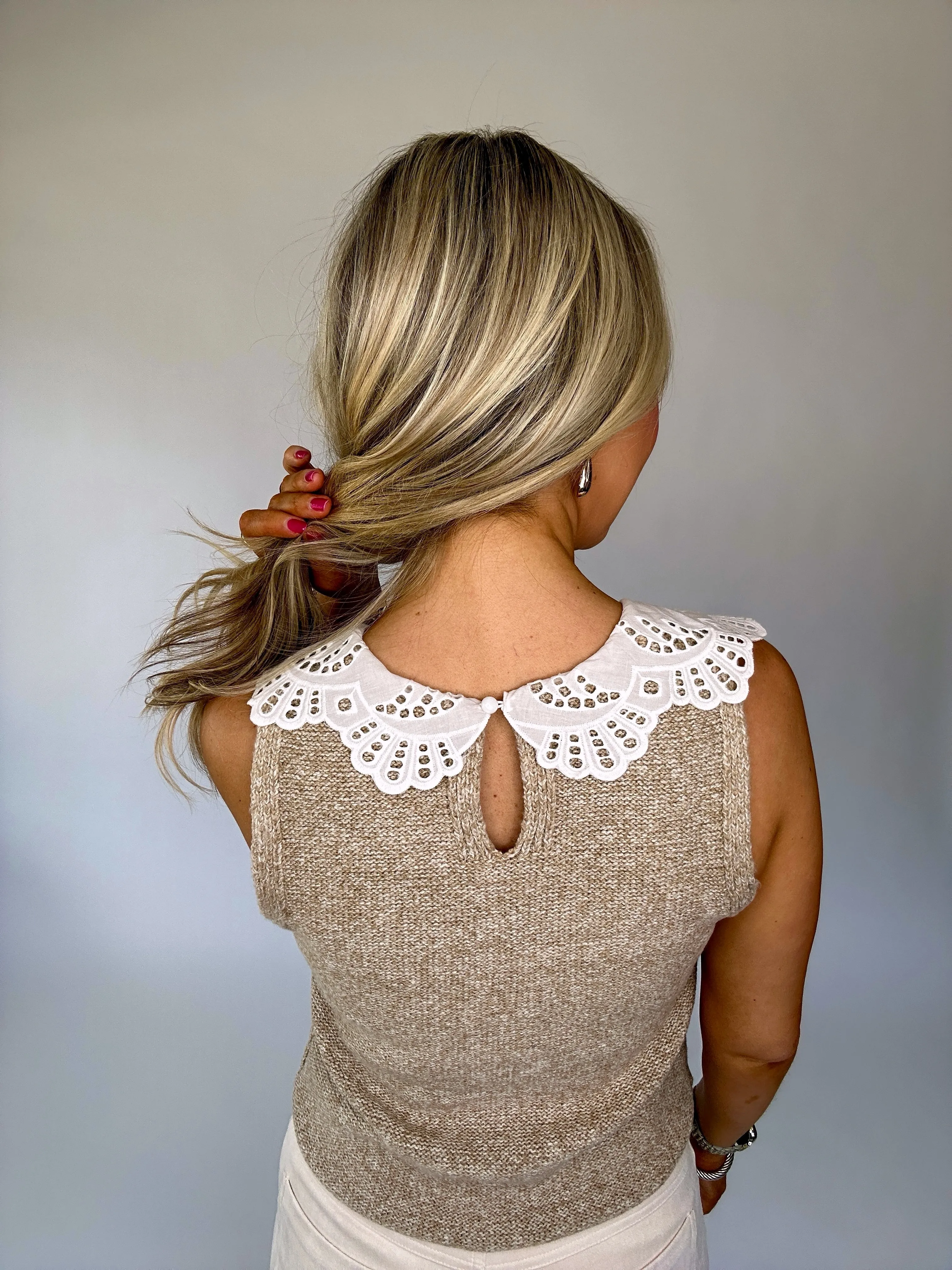 Café Couture Collared Eyelet Top
