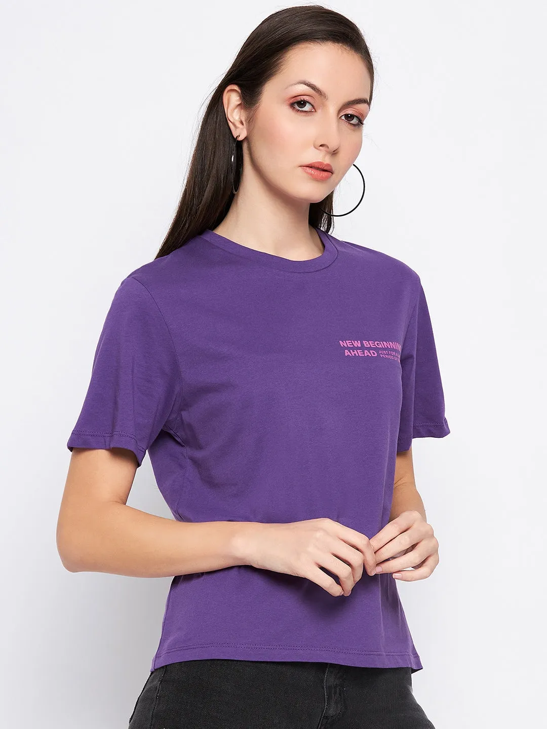 Camla Barcelona Purple Crew Neckline Typography Tshirt