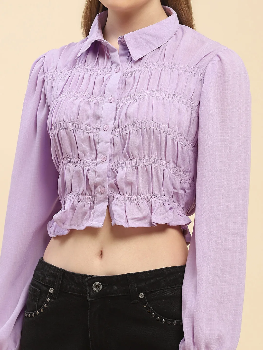 Camla Barcelona Smocked Lilac Crop Shirt