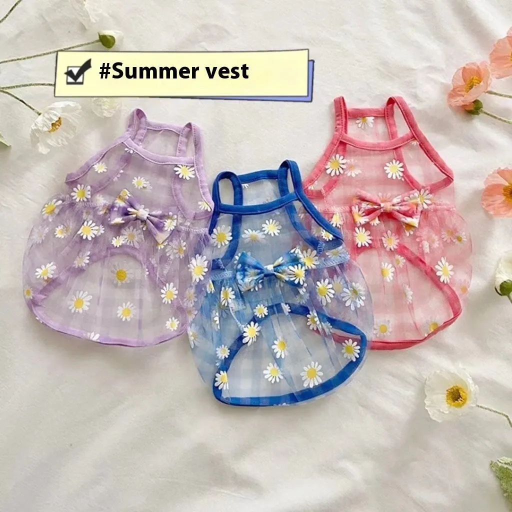 Cat And Dog Daisy Printed Mesh Vest