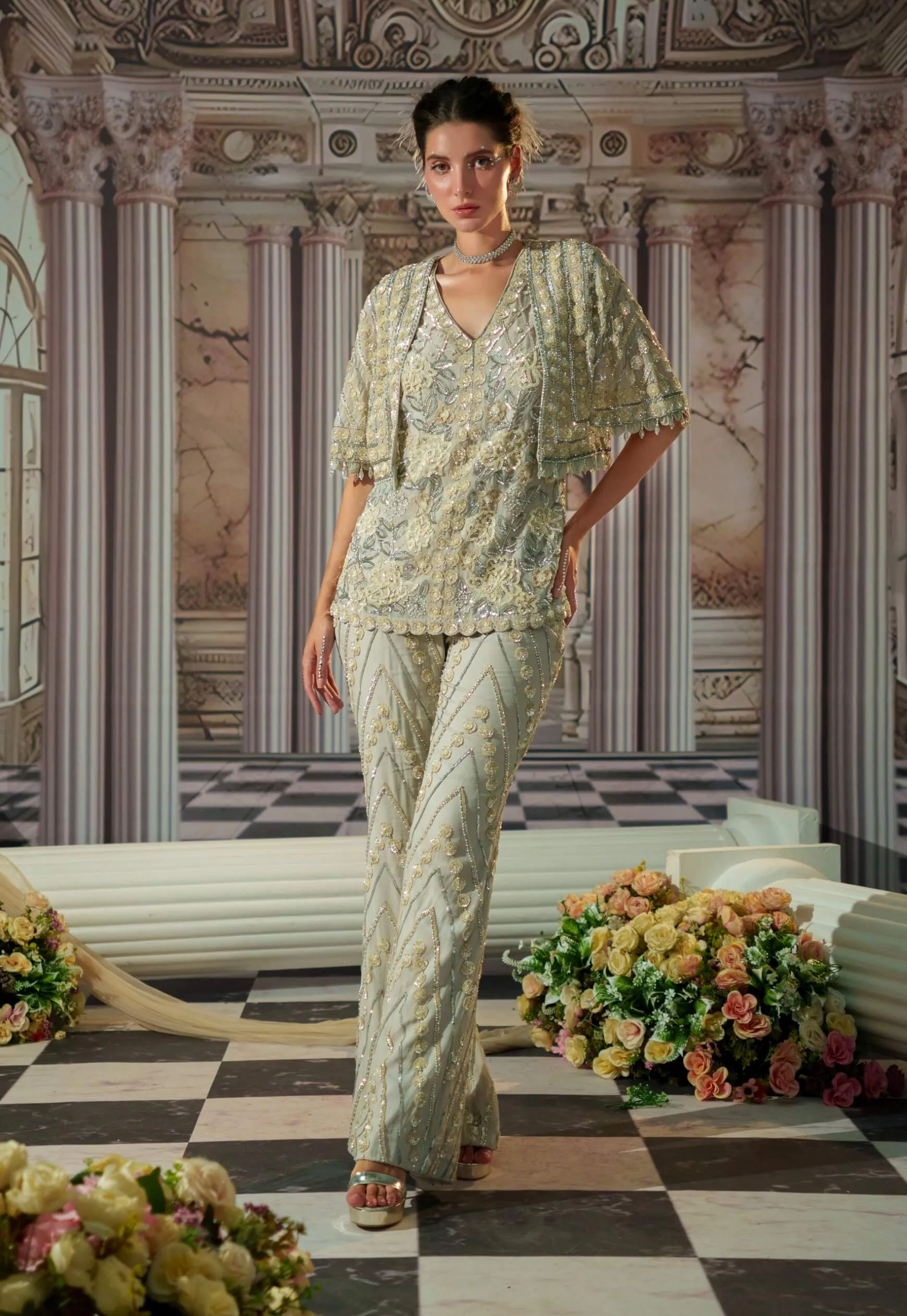 Celestial gray kurta and flared pant set