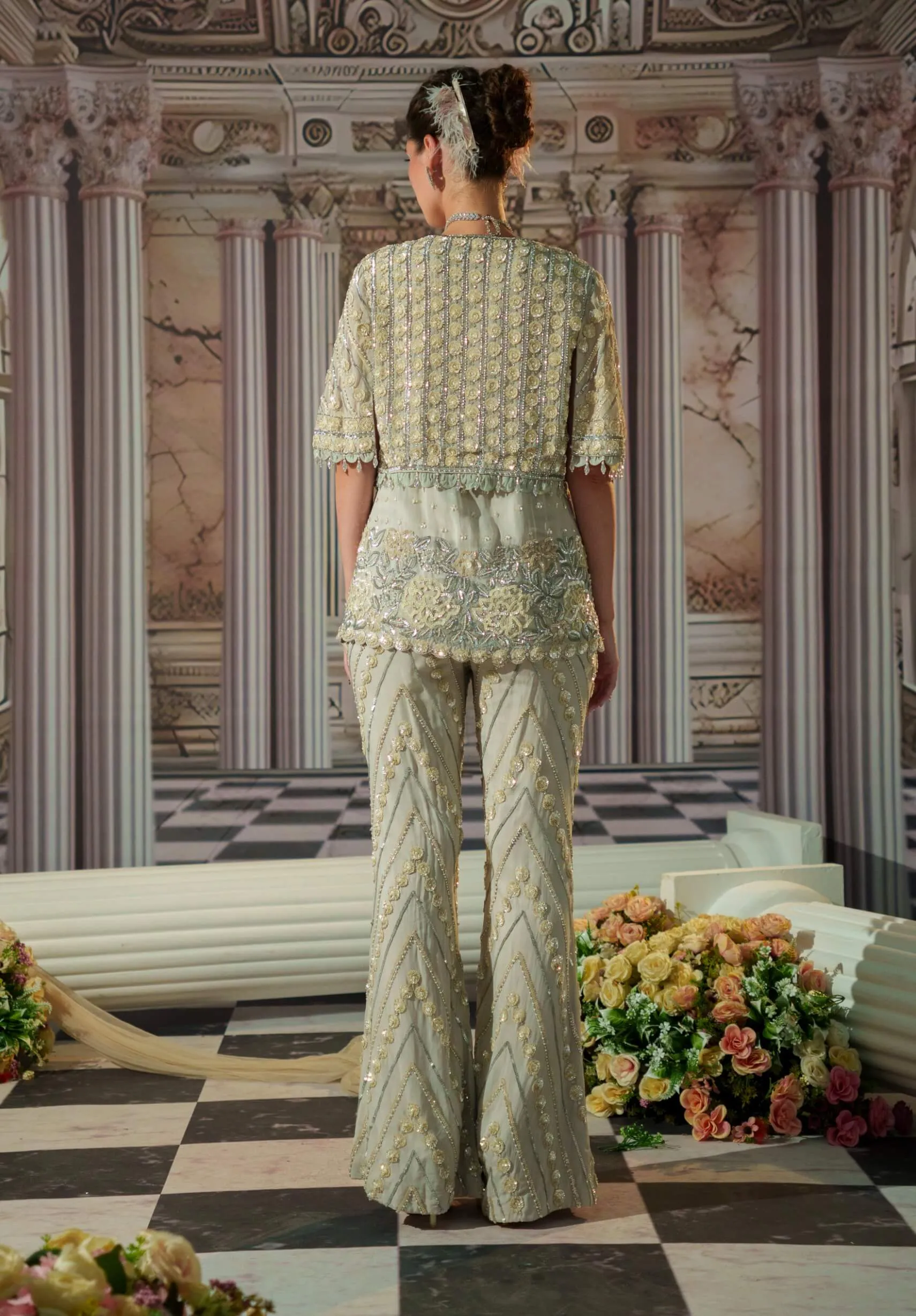 Celestial gray kurta and flared pant set