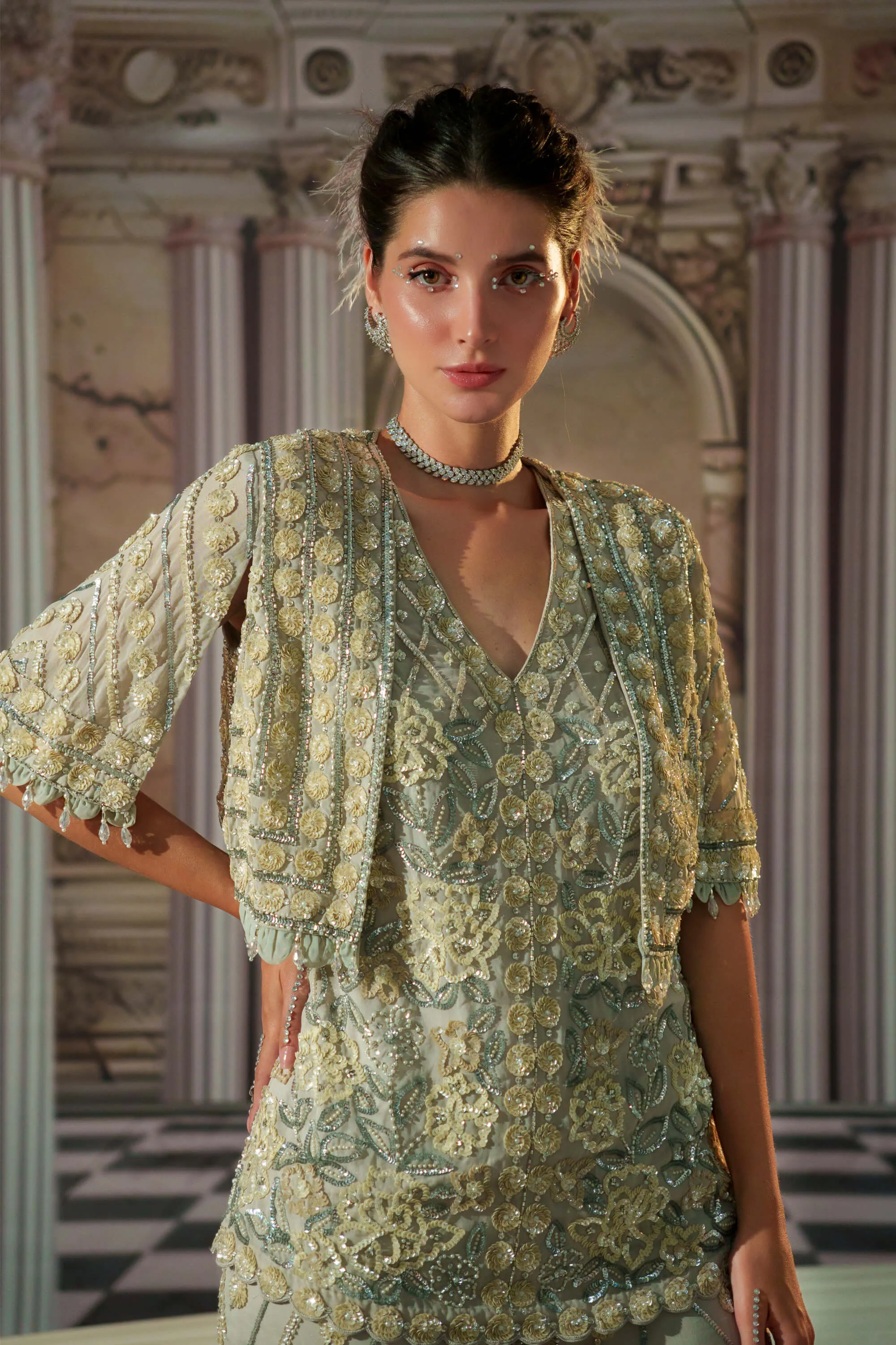 Celestial gray kurta and flared pant set