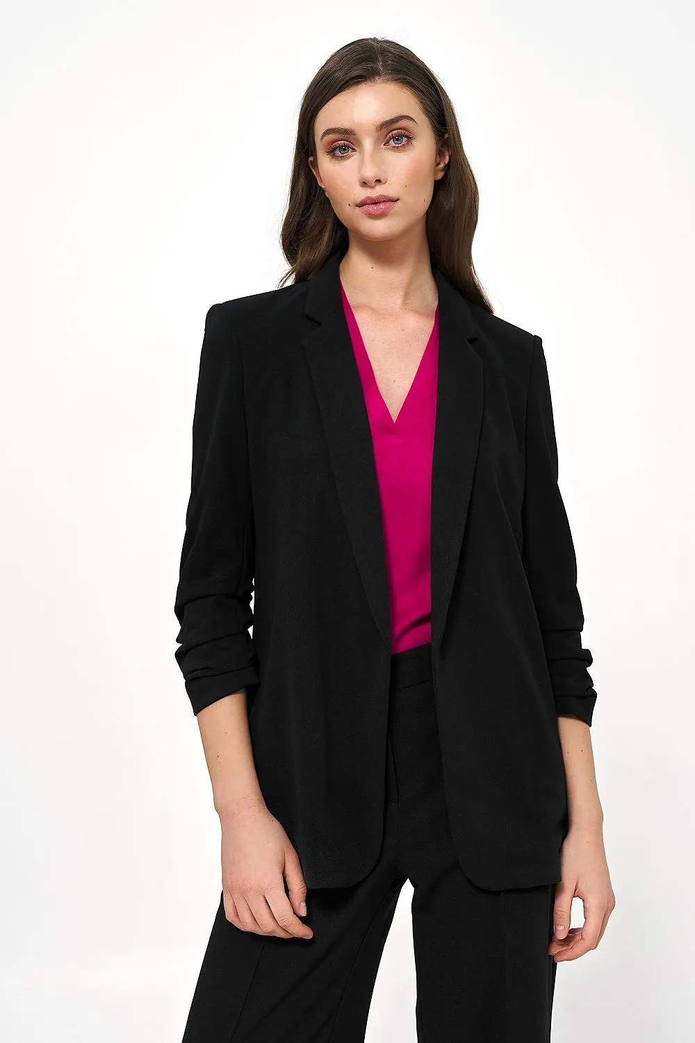 Creased-Sleeve Blazer Jacket Elegance