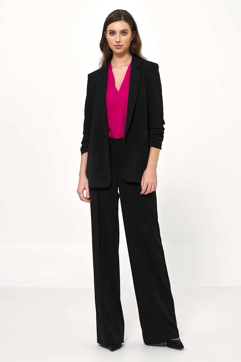 Creased-Sleeve Blazer Jacket Elegance