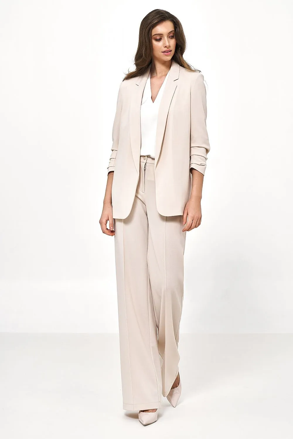 Creased-Sleeve Blazer Jacket Elegance