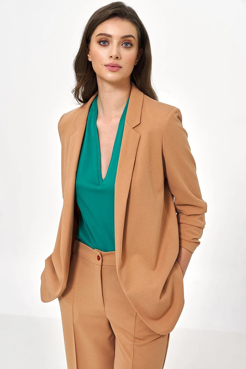 Creased-Sleeve Blazer Jacket Elegance