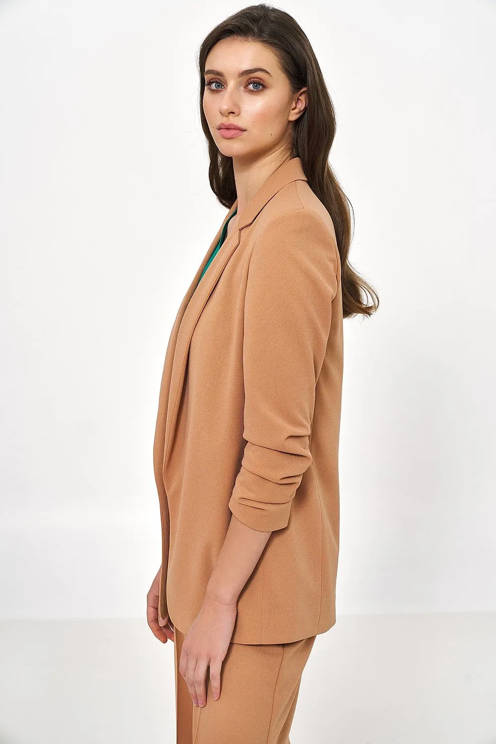 Creased-Sleeve Blazer Jacket Elegance