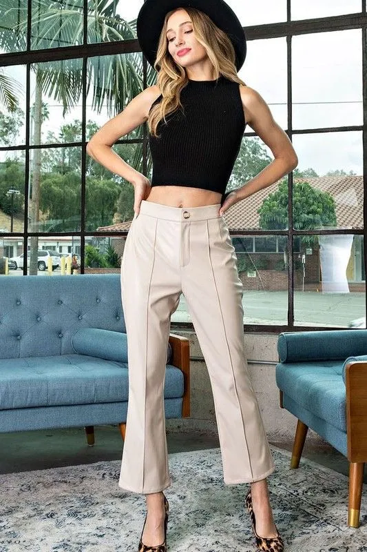 Cropped Slight Flare Leather Pants