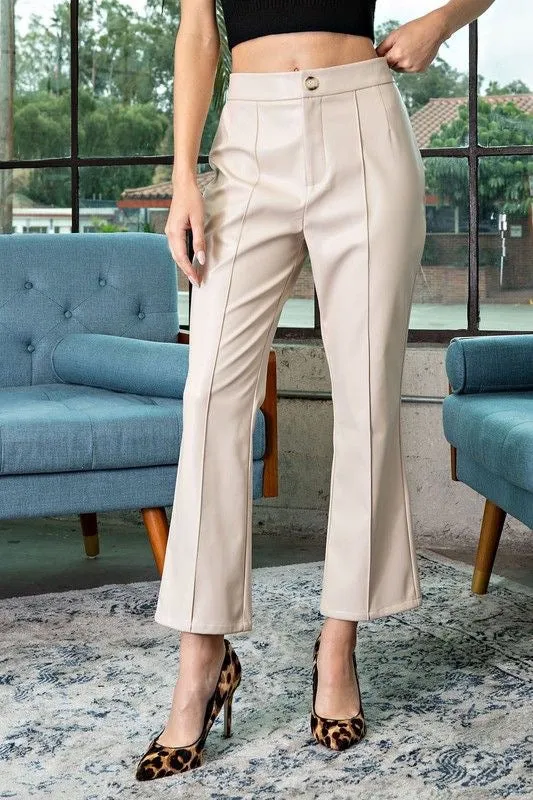Cropped Slight Flare Leather Pants