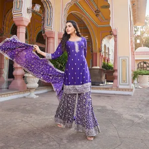 Deep Purple Short Kurta Embroidered Palaazo Set