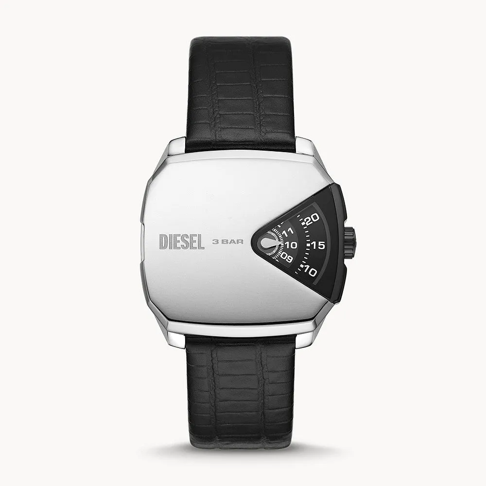 DIESEL D.V.A. THREE-HAND BLACK LEATHER WATC